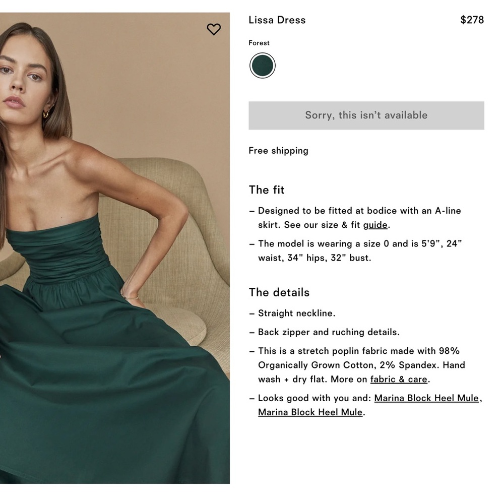 Reformation Strapless Dress in Deep Green